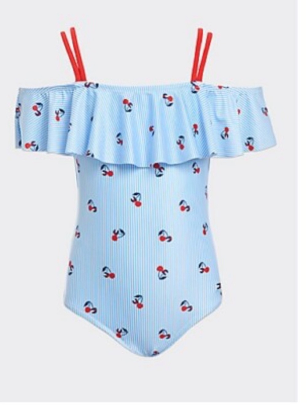Tommy Hilfiger Light Blue One-Piece Swimsuit with Red Cherry Accents